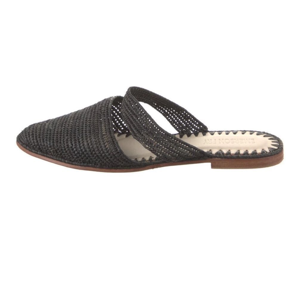 Emerson Fry Womens Raffia Woven Slide Close Toe Mule Flats Black Size 8